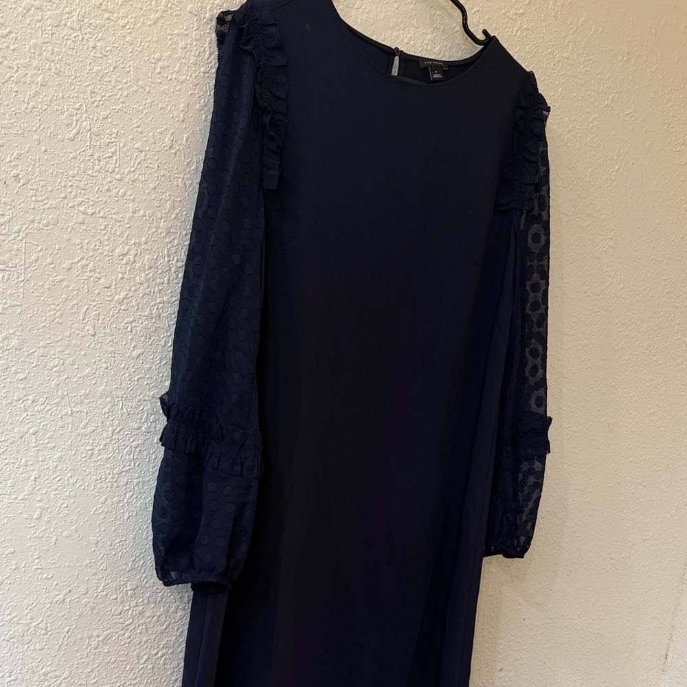 Ann Taylor Navy Long-Sleeve Ruffle-Trim Dress